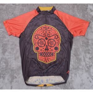 Primal Los Muertos Red Yellow Gray Cycling Jersey Full Zip Shirt Mens Size M